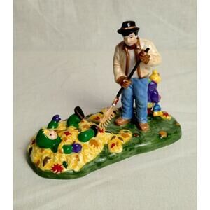 Dept 56 Preparing for Halloween Village Raking Leaves Figurines Children Fall